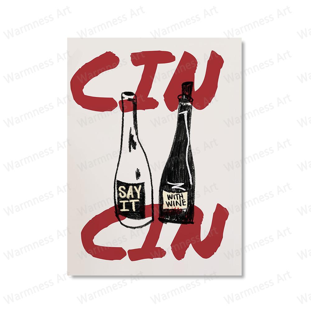 

Винтажные алкогольные напитки, красное вино, абстрактный постер и принт, Cin Cin Wine, настенные художественные картины на холсте, кухонная тележка для бара, украшение дома 21x30cm No Framed жёлтый