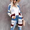 2025 Women's Long Color Block Striped Patchwork Cardigan for Autumn/Winter