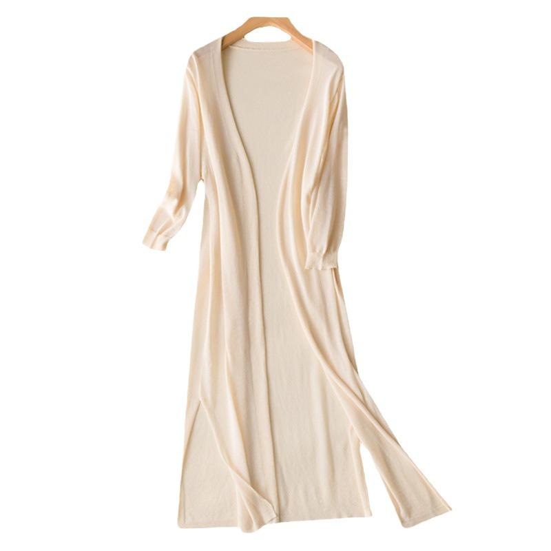 Women's Summer Sun Protection Cardigan - Lightweight, Mid-Length Wool Knit with Skirt, Three-Quarter Sleeve, Ice Silk Outerwear