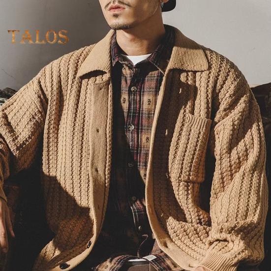 Suéter de otoño-invierno para hombre, cuello vuelto, botonadura sencilla, tejido de punto grueso con bolsillo en el pecho, mangas largas, color liso, elástico, abrigo para uso diario