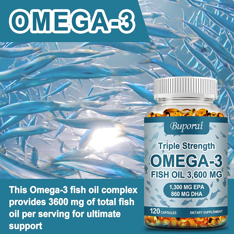 Capsule di Olio di Pesce Omega-3 3600mg - 3x Forza con EPA, DHA, Massima Potenza