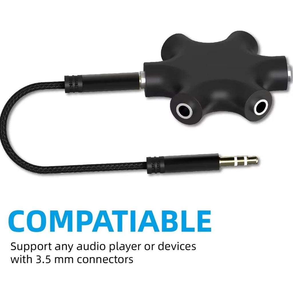 5 Port 3.5mm Music Splitter Adapters For Multiple User Listen Fast Speed Signal Transfer Flexible PVC Cable Construction