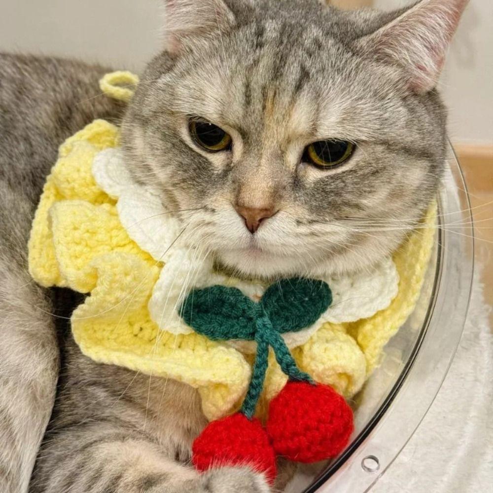 Cute Hand-knitted Knitted Cat Collar Cherry Crochet Pet Bib Pet Scarf Pet Supplies