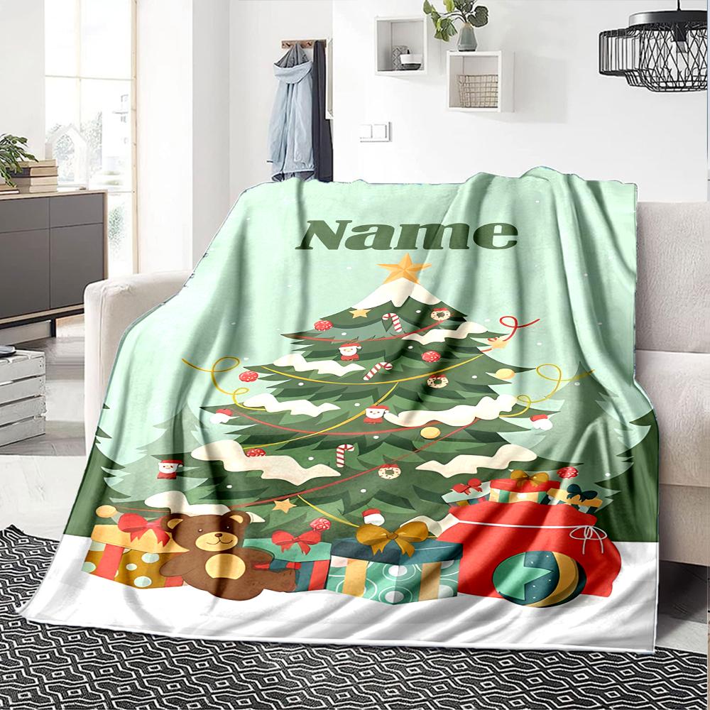 Custom Name Christmas Tree Theme Printed Blanket - Perfect for Couch, Bed, Travel & Outdoor Use | Machine Washable, Cozy & Durable.