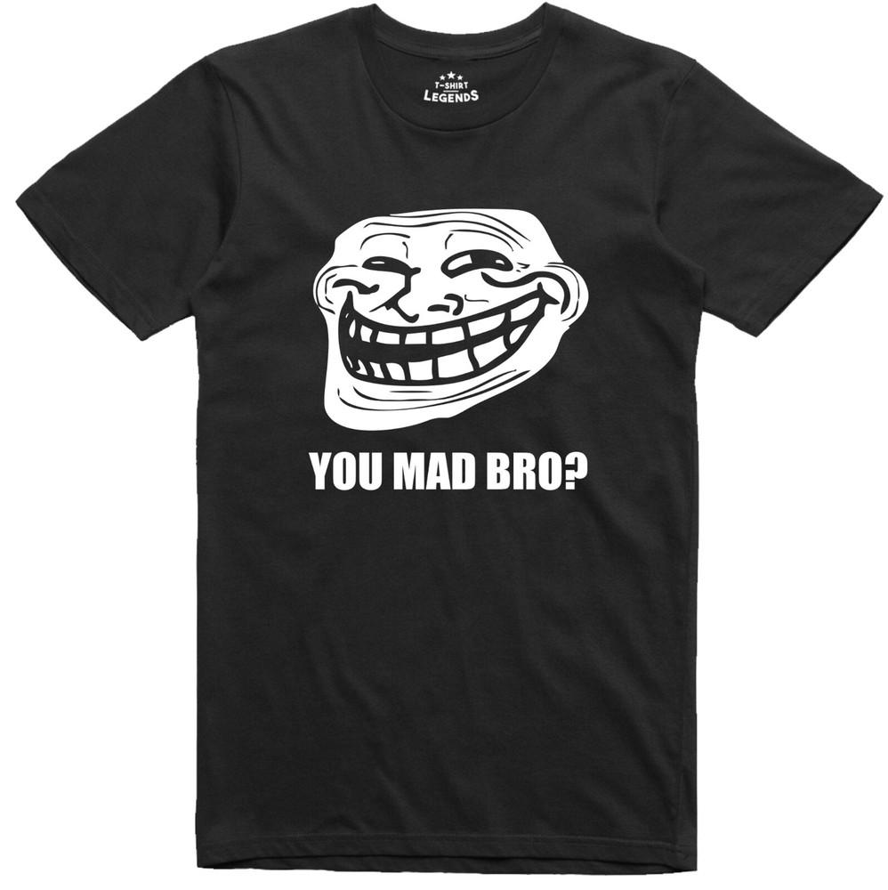 Troll Face Meme You Mad Bro? Gamer Web Geek Funny Mens Loose Fit Cotton T-Shirt