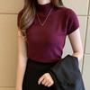 Spring 2024 Women's Short Sleeve Knit Half-High Neck Sweater Vest
