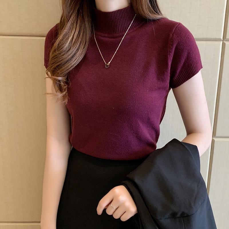 Spring 2024 Women's Short Sleeve Knit Half-High Neck Sweater Vest