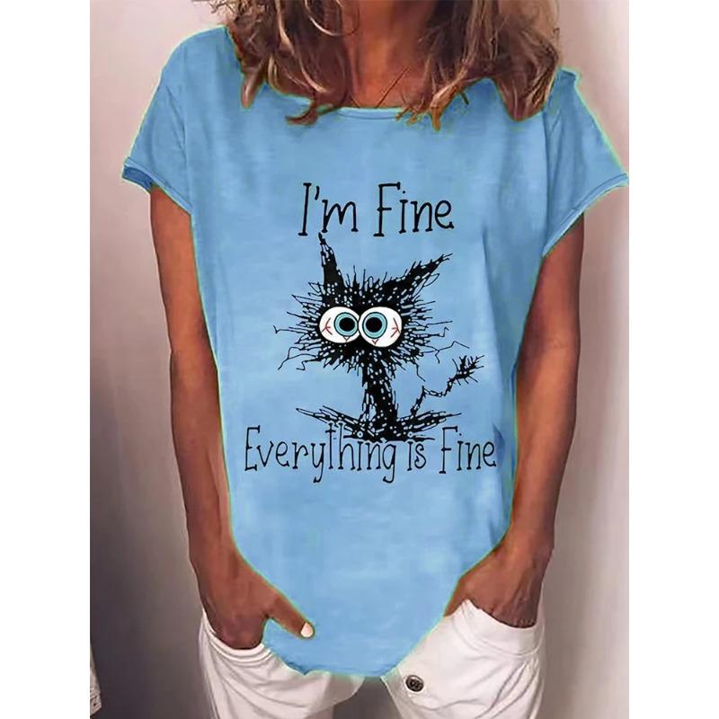 

Большие размеры модная женская футболка с принтом кота Kawaii футболки топы с коротким рукавом футболка свободного покроя женская одежда XXXL