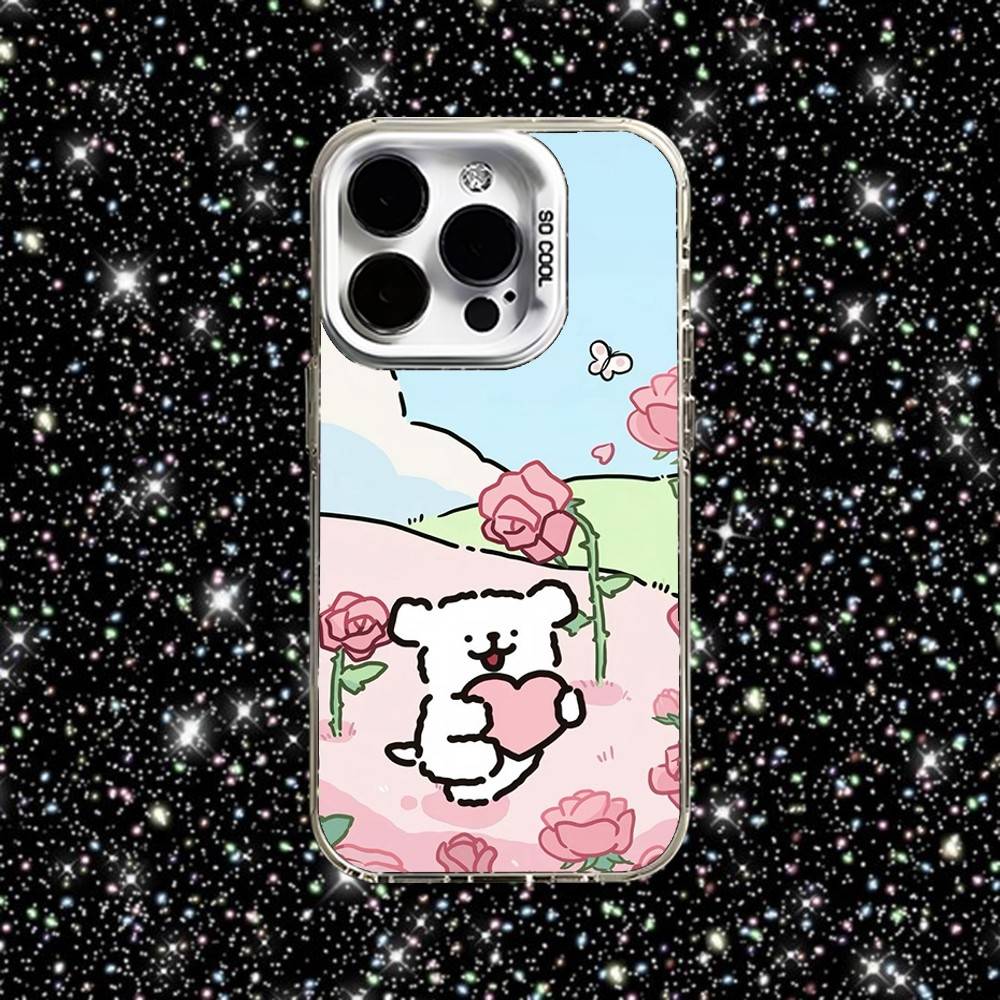 Line Puppy Cute Maltese Phone Case For iPhone 16,15,14,13,12,11,Pro,XS,Max,Plus,Mini,SE White Candy Matte Shockproof Cover