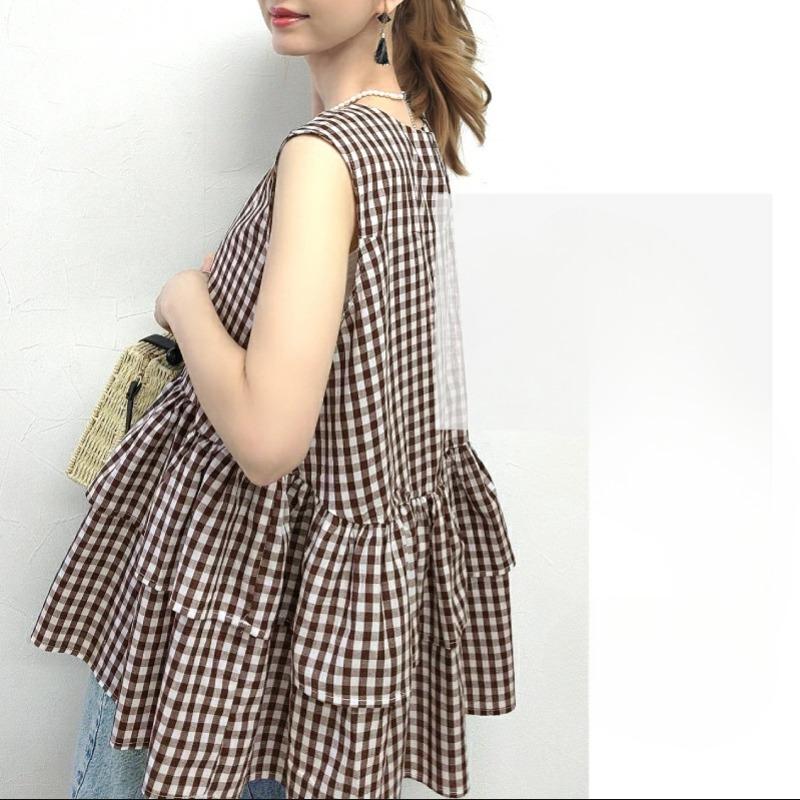 

Летняя рубашка без рукавов из чистого хлопка с оборками, свободная однотонная клетчатая универсальная рубашка для кукол, женская одежда One size