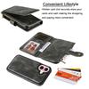 For iPhone 17 Phone Case PU Leather Zipper Wallet Detachable Cover