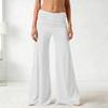Pantaloni da Yoga Texture Pieghettata Elastici Vita Alta Gamba Larga Pantaloni Casual Colore Puro Larghi