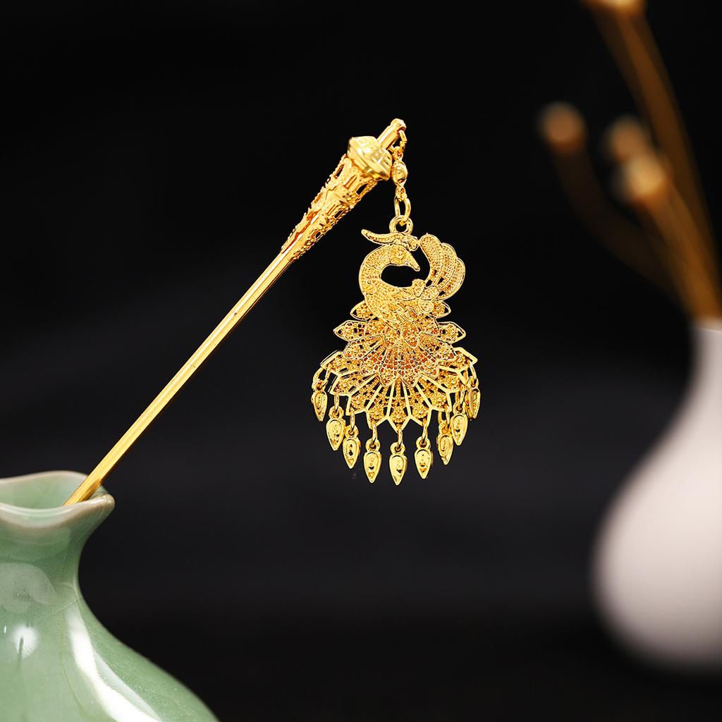 Ethnischer Stil Imitation Miao Silber Bunt Tropföl Pfau Haarnadel Retro Touristenattraktionen Schmetterling Blumen Stufen-Schüttler Haarnadel Damen