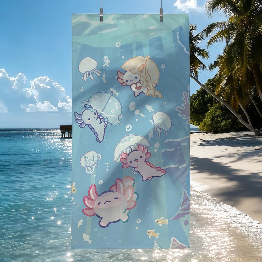 Fashion print Pink Axolotl Towel Drying Bath Towel Applicable To Light Swimming Camping Yoga Beach Out