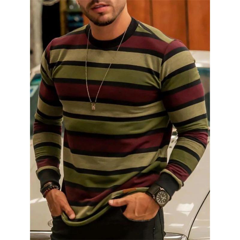 Retro Striped Graphic Long SLeeve T Shirts For Men Simple Fashion Spring Autumn 3D Printed T-shirts Casual Oversized Tees Tops