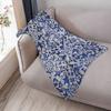 Portuguese Tiles Pattern - Azulejo Blue And White Floral Leaf Design Throw Blanket Large Warm Soft Plush Plaid Moving Blankets