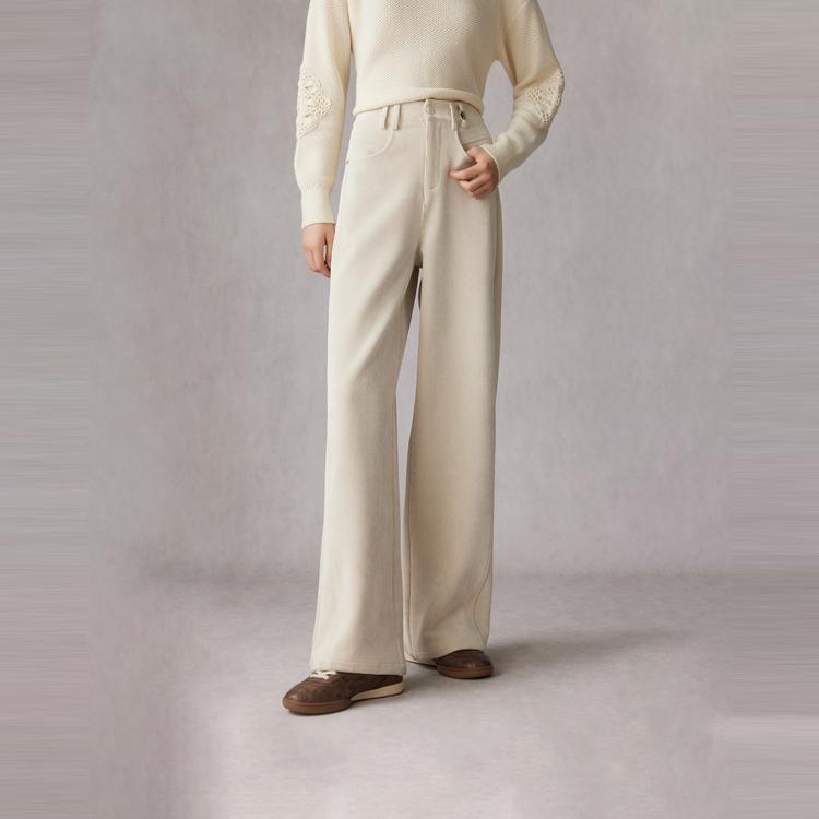 Elle French Style High-End Wide Leg Solid Color Simple Casual Pants Women pants Off-White EK40339