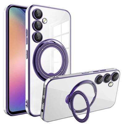 Coque de téléphone à chargement sans fil avec anneau magnétique Magsafe pour Samsung Galaxy A14 A24 A34 A54 Placage TPU Transparent Clear Cover