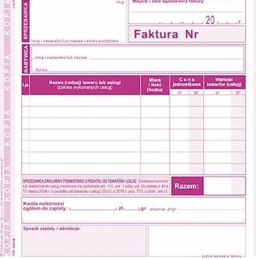 FAKTURA DLA ZWOL.PODM.Z PODATKU 2/3A5 204-4E