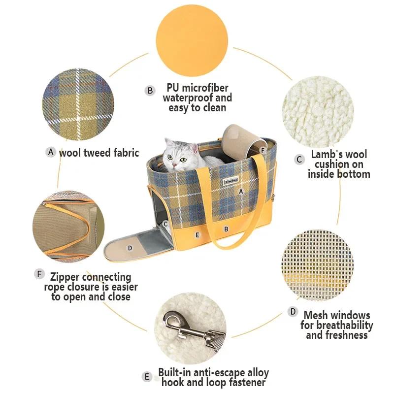TRUELOVE Pet Bag Traveling With Pets TLX5171 Woolen Tweed Hook&Loop Closure Mesh Windows for breathability Free Mini Storage Bag