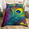 Peacock Feather Duvet Cover Queen Rustic Wildlife Woodland Animal Bedding Set for Boys Girls,Watercolor Peafowl Comforter Cover