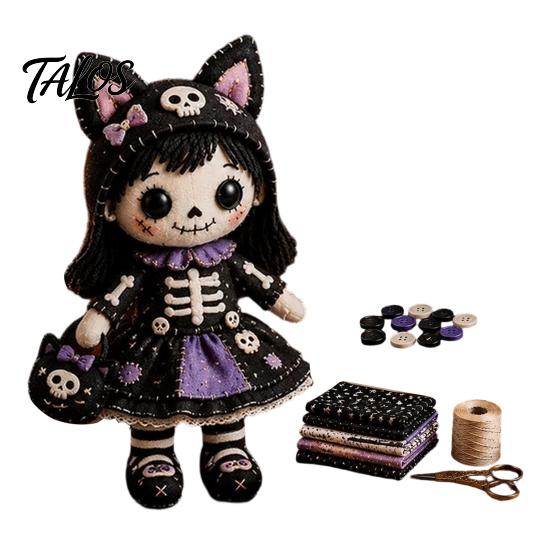 Step-by-step Sewing Tutorial Skeleton Witch Patchwork Kit, Gothic Girl Doll DIY Stuffing Cotton Included Kit Halloween for Adults Teens Handmade Gift