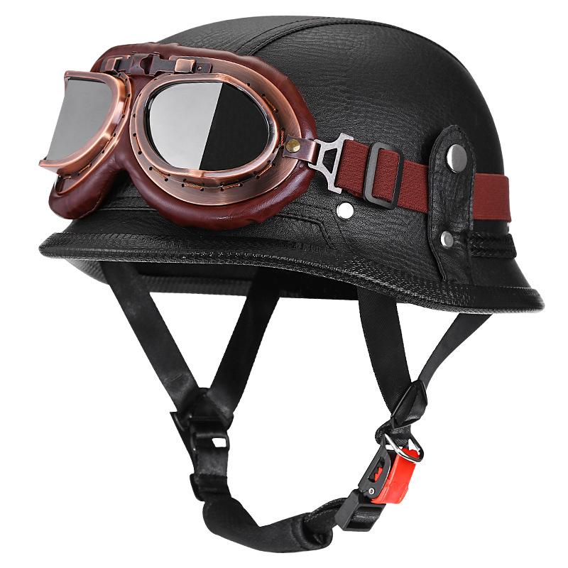 Cruise Vintage Goggles PU Leather Private Helmet Leather Helmet Half Helmet Motorcycle Helmet Locomotive Helmet