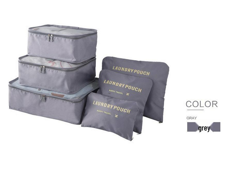 Conjunto de Armazenamento de Viagem de Seis Peças: Bolsas de Quatro Compartimentos para Roupa Íntima, Sacos de Grande Capacidade para Roupas e Sapatos em Mala