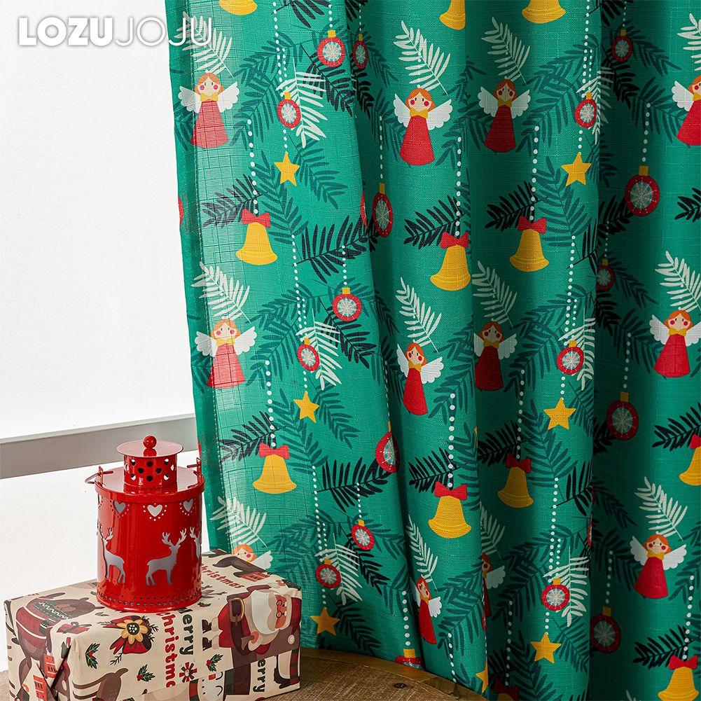 1PC LOZUJOJU Christmas Style Semi Blackout Curtains Cartoon Pattern Printed Curtains for Living Room Bedroom Balcony Window Home Decor