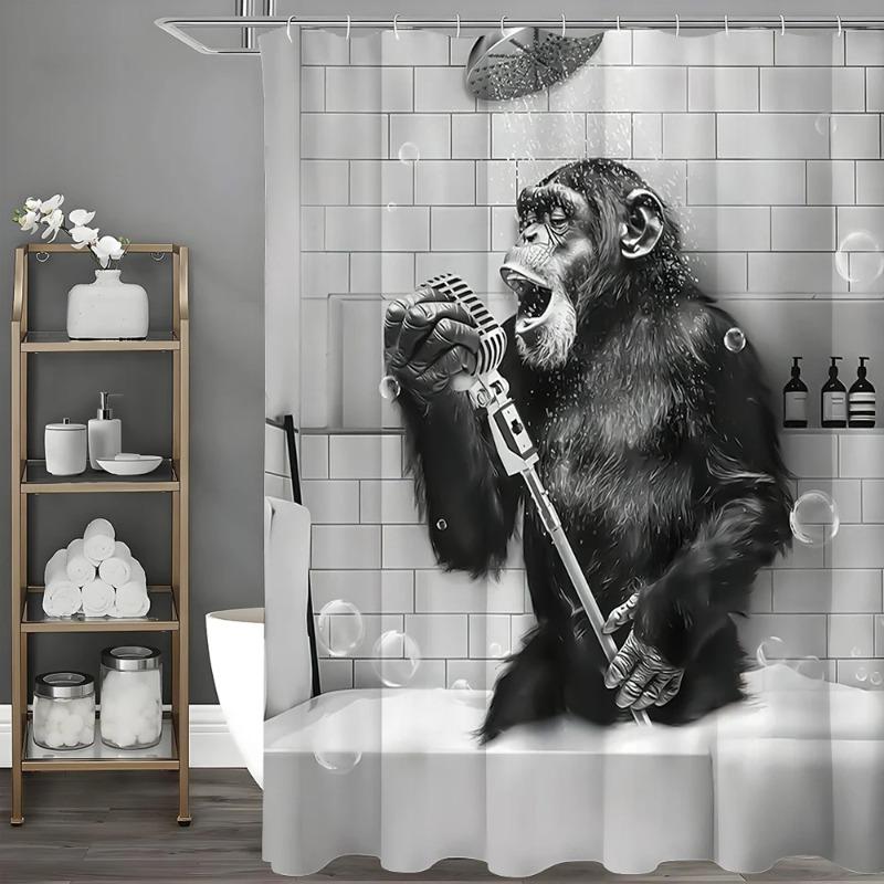 

Funny Monkey Black and White Fun Animals in Bathtub Shower Curtain, Bathroom Decorative Shower Curtain, Waterproof Shower Curtai 90x180cm-35x70in