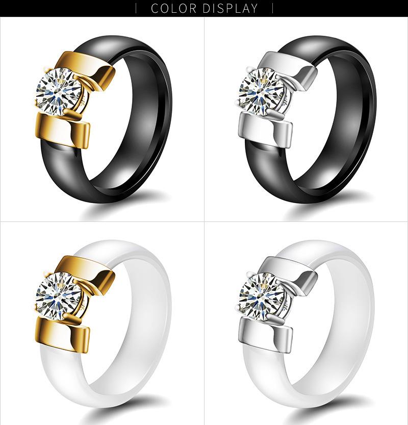6MM Ceramic Black and White Couple Rings with Zirconium Inlay
