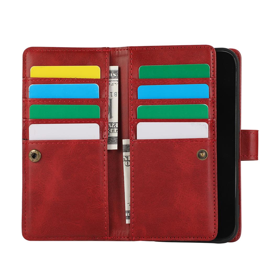 For iPhone 16 Case Split Leather Magnetic Wallet Phone Protector with Wrist Strap