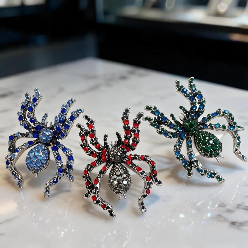 Halloween Arachnid Brooch Crystal Costume Pin Alloy Statement Lapel Accessory for Party Outfits, Coats and Bags