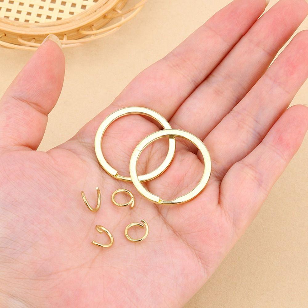 50pcs Polished Metal Keychain Rings Gold Keys Attachment Connecting Accessory Flat Key Rings  Car