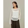 INMAN Women's Lyocell Linen Hollow Knit Drop Shoulder Top