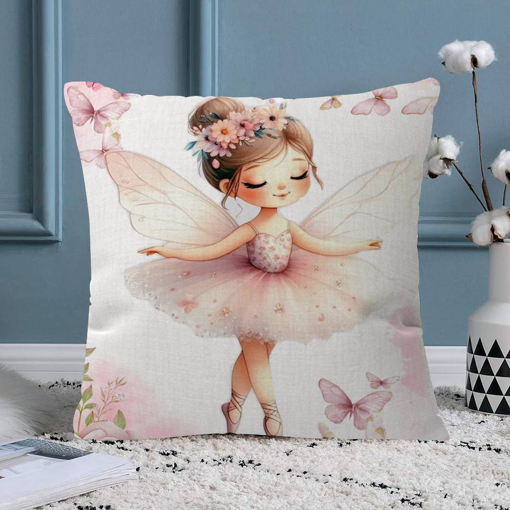 Pink Ballerina Girl Butterfly Pillow Gift Home Office Decoration Bedroom Sofa Car Cushion Cover Case X