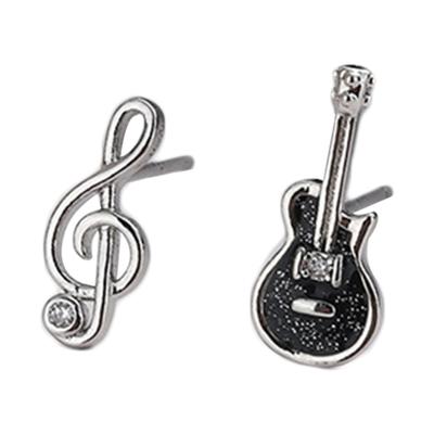 Asymmetrical Guitar Music-Note Stud Earring Zirconia Statement Earring Stud Dainty Jewelry Gift Women Girl Sensitive Ear