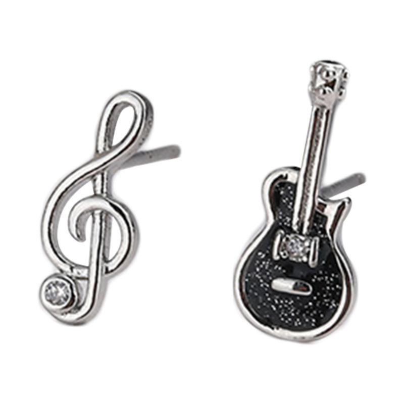 Asymmetrischer Gitarren-Musiknoten-Ohrstecker Zirkonia Statement-Ohrring Stecker Zarter Schmuck Geschenk Frauen Mädchen Empfindliches Ohr