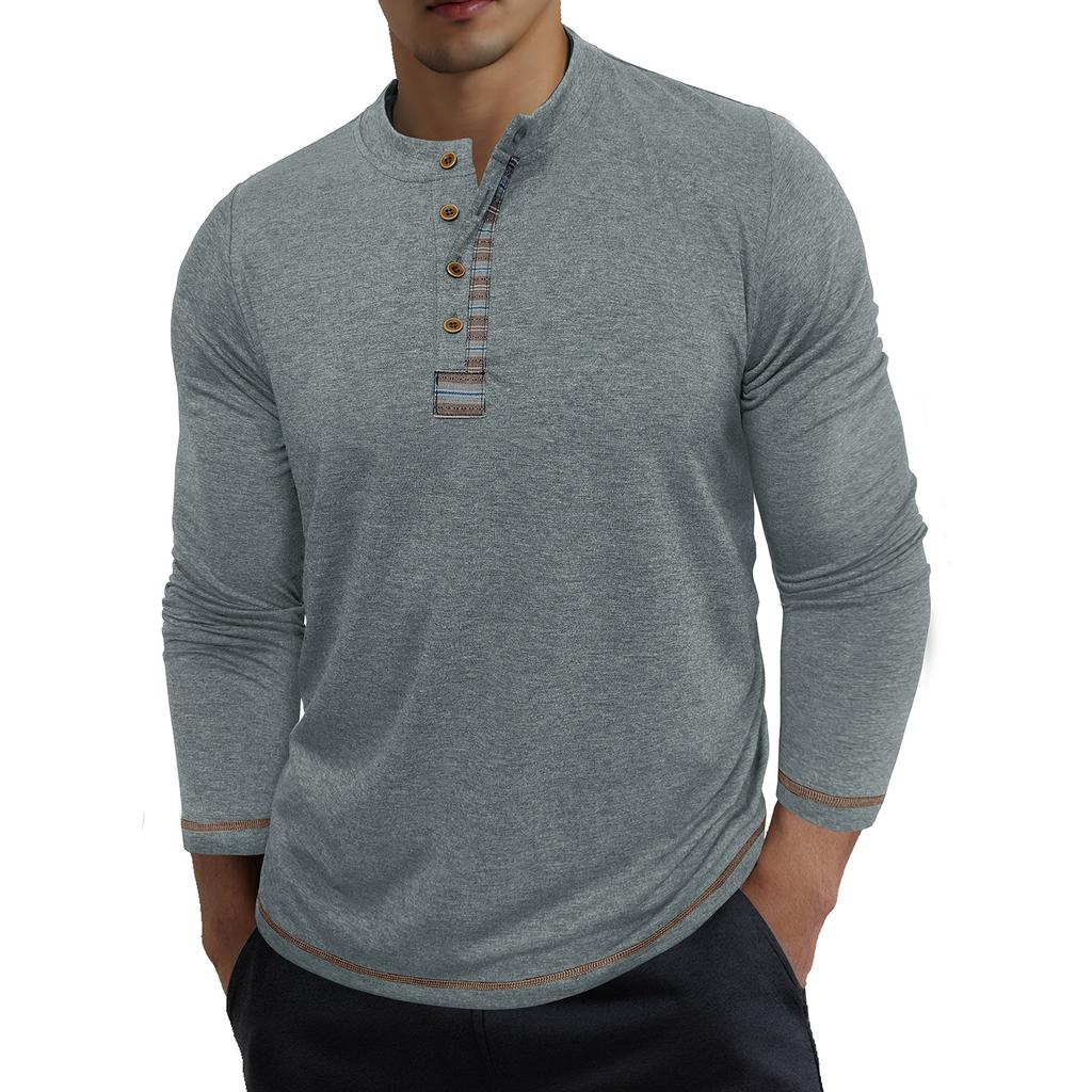 Men's Casual -color Base Sport Shirt, Men's Round-neck Long-sleeved Top