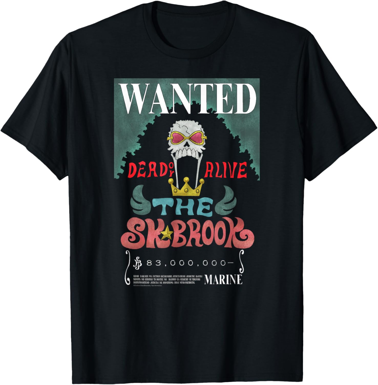 One Piece Anime Soul King Brook Wanted Poster T-Shirt S