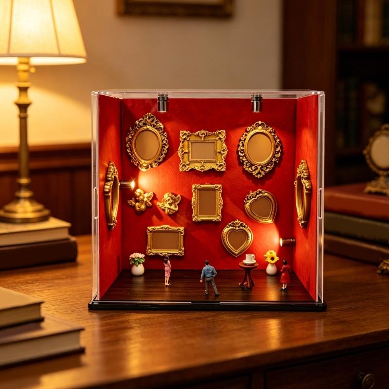 Handcrafted Memory Shadows Box Set with 9 Small Frame and Accessories Elegant Wall Hanging Deck for Home Display