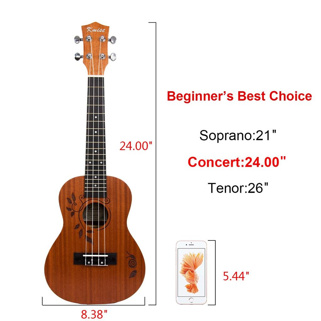 kmise concert ukulele 23 inch ukulele tuner and case Top design with laser included!