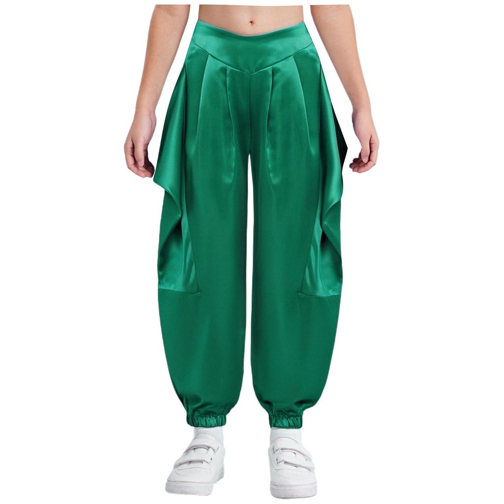 Mädchen Bauchtanzhose Einfarbiges Design mit gerüschtem halb-elastischem Bund Haremstil für Auftritte