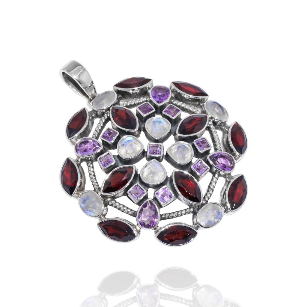 Natural Multi Gemstone Pendant, 925 Silver Jewelry, Statement Pendant, Gift for Mom