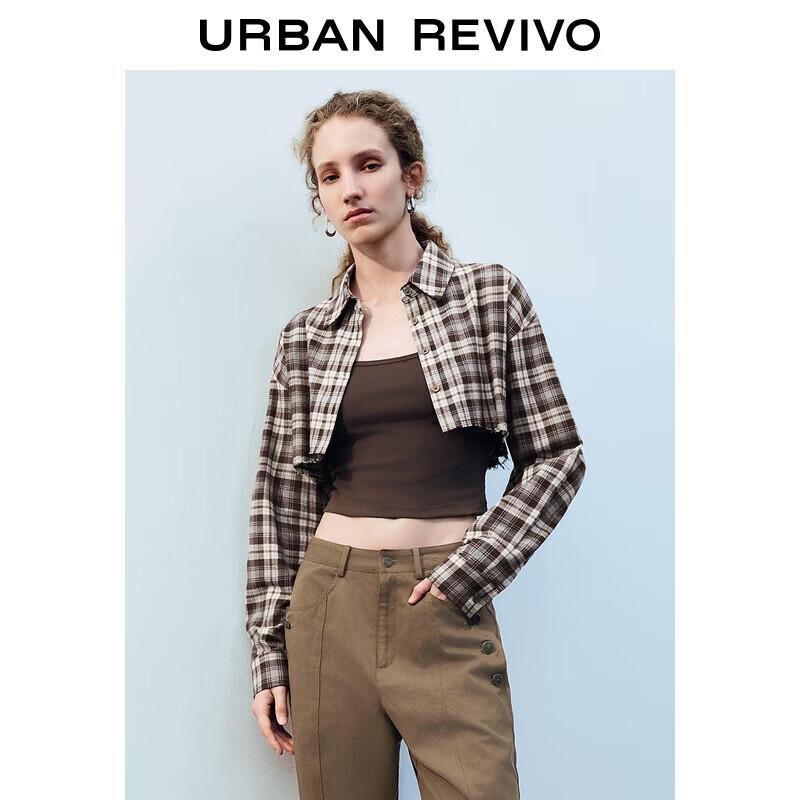 UR Women s Plaid Patchwork Faux Two-Piece Long-Sleeve Shirt XL