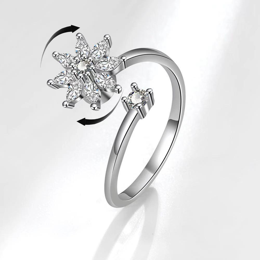 Personalized Daisy Rotating Ring with Micro-inlaid Zirconia - Fashion Anxiety Jewelry