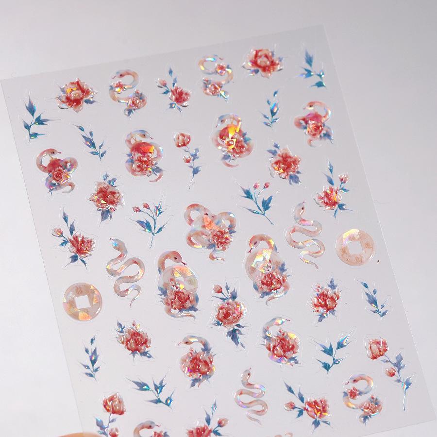 1 PCS 5D Glitter Light Pink Begonia Flower Nail Art Sticker Exquisite Design High Quality Decorative Decal Nail Sticker