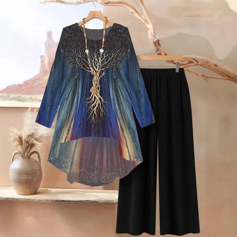 Women Casual Loose Plus Size T Shirt And Long Pants Matching Set