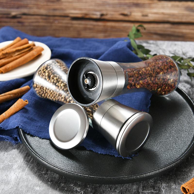 Stainless Steel Glass Pepper Grinder - Manual Kitchen Tool for Black Pepper