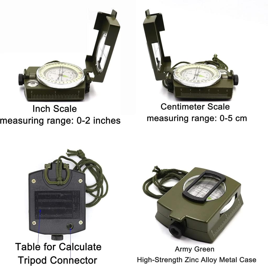 ZHUOHUA Multifunctional Tactical Survival Military Compass | Waterproof-Impact Resistant | Lensatic Sighting Compass for Hiking